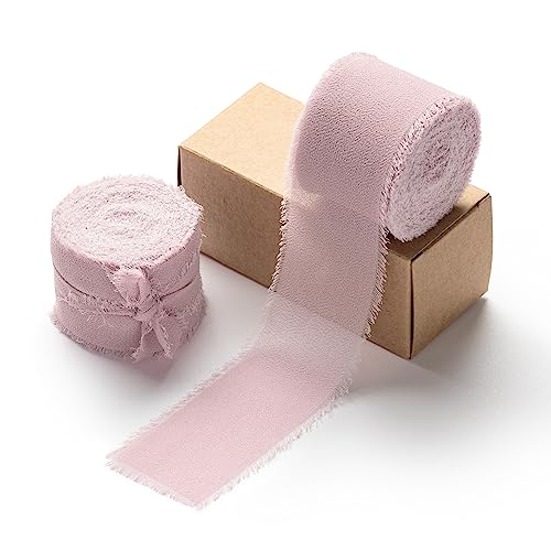 AOKSUNOVA 3,8cm Schleifenband Chiffonband Geschenkband Hochzeit band Rosa Stoffband Altrosa von AOKSUNOVA