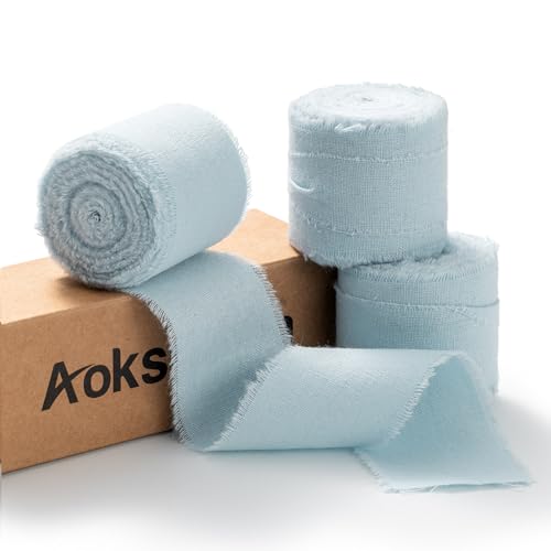 AOKSUNOVA Baumwollband Schleifenband 3,8cm Geschenkband Breit Baumwolle Fransenband Hellblau Stoffband von AOKSUNOVA