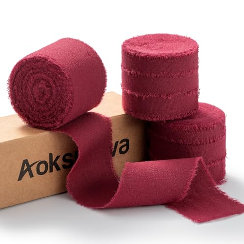 AOKSUNOVA Baumwollband Schleifenband Bordeaux Rot Breit Geschenkband Baumwolle Fransenband Stoffband 3,8cm AOKSUNOVA Baumwollband Schleifenband Bordeaux Rot Breit Geschenkband Baumwolle Fransenband Stoffband 3,8cm von AOKSUNOVA