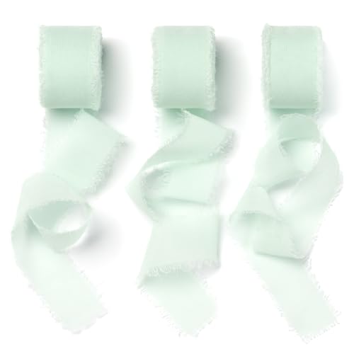 AOKSUNOVA Chiffonband Schleifenband Hochzeit Geschenkband Stoff Fransen Mint Stoffband 2,5cm x 18,9m AOKSUNOVA Chiffonband Schleifenband Hochzeit Geschenkband Stoff Fransen Mint Stoffband 2,5cm x 18,9m von AOKSUNOVA