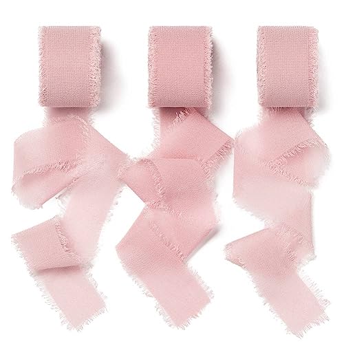 AOKSUNOVA Geschenkband Chiffon Altrosa Hochzeit Chiffonband Rosa 18,9 m x 2,5 cm Schleifenband Breit von AOKSUNOVA