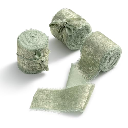 AOKSUNOVA Geschenkband Eukalyptus Grün Breit Schleifenband Glitzer Band 3,8cm Seidenband Stoffband AOKSUNOVA Geschenkband Eukalyptus Grün Breit Schleifenband Glitzer Band 3,8cm Seidenband Stoffband von AOKSUNOVA