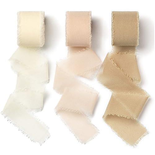 AOKSUNOVA Schleifenband Beige 18,9 m x 2,5 cm Chiffonband Geschenkband Hochzeit Stoffband Fransenband AOKSUNOVA Schleifenband Beige 18,9 m x 2,5 cm Chiffonband Geschenkband Hochzeit Stoffband Fransenband von AOKSUNOVA