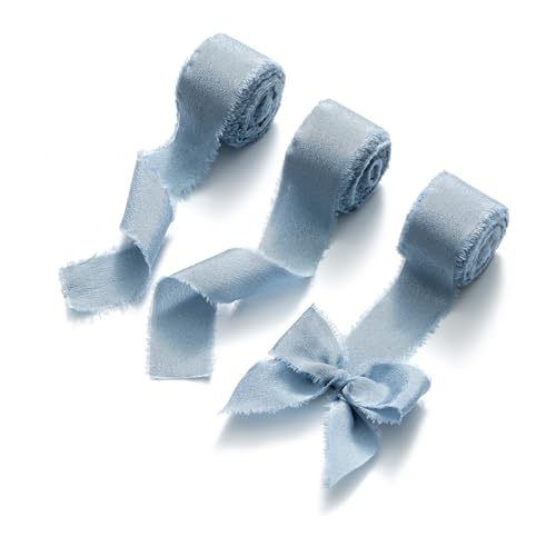 AOKSUNOVA Schleifenband Blau Breit Geschenkband Grau Blau Seidenband Stoffband Hochzeit 2,5cm x 18,9m von AOKSUNOVA