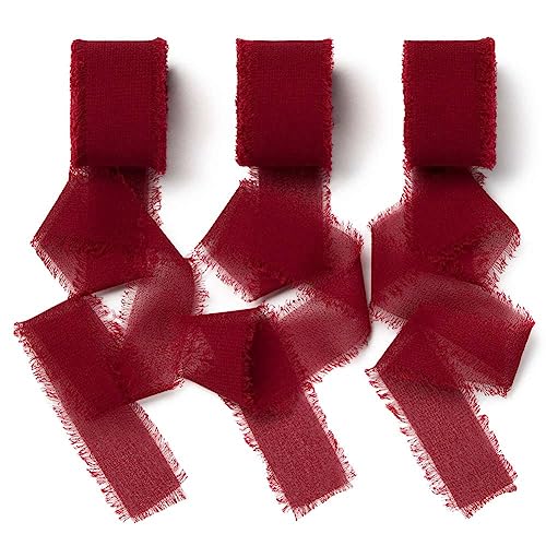 AOKSUNOVA Schleifenband Bordeaux Rot 2,5cm Geschenkband Weinrot Hochzeit Rot Chiffonband Stoffband Rot von AOKSUNOVA