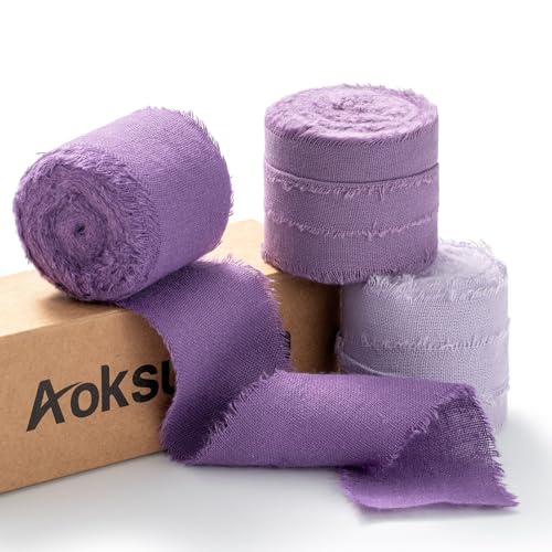 AOKSUNOVA Schleifenband Breit Baumwollband Geschenkband Baumwolle Stoff Stoffband Fransenband Lila 3,8cm AOKSUNOVA Schleifenband Breit Baumwollband Geschenkband Baumwolle Stoff Stoffband Fransenband Lila 3,8cm von AOKSUNOVA