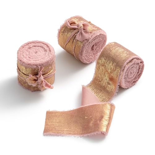 AOKSUNOVA Schleifenband Glitzer 3,8cm Geschenkband Breit Seidenband Glitzerband Stoffband Rosa von AOKSUNOVA