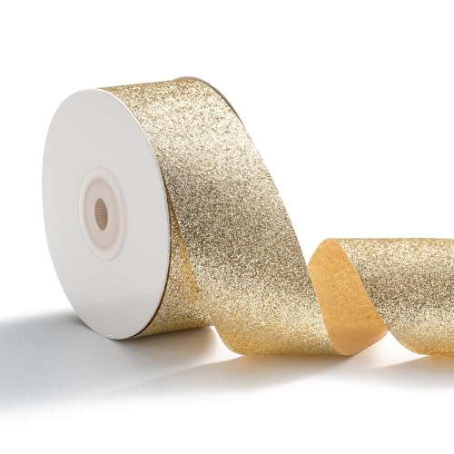 AOKSUNOVA Schleifenband Gold Breit Glitzer Bänder Geschenkband Hochzeit Glänzend Metallic Glitzerband 3,8cm x 22,8m AOKSUNOVA Schleifenband Gold Breit Glitzer Bänder Geschenkband Hochzeit Glänzend Metallic Glitzerband 3,8cm x 22,8m von AOKSUNOVA