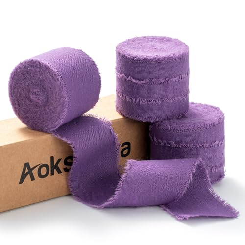 AOKSUNOVA Schleifenband Hochzeit 3,8cm Stoffband Geschenkband Breit Baumwolle Fransenband Baumwollband Lila von AOKSUNOVA