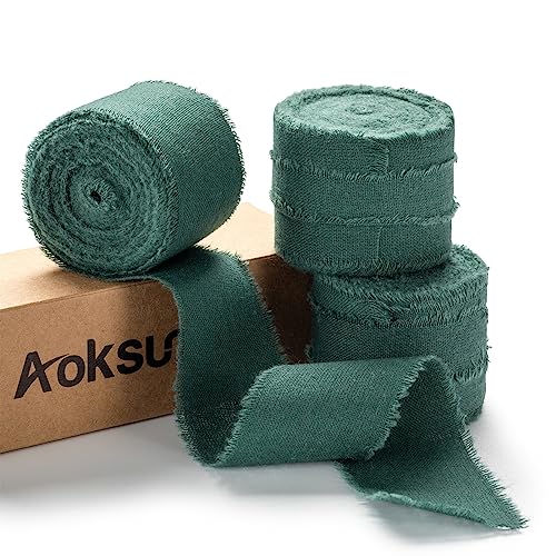 AOKSUNOVA Schleifenband Hochzeit Dunkelgrün 3,8cm Geschenkband Breit Baumwolle Stoffband Fransenband von AOKSUNOVA
