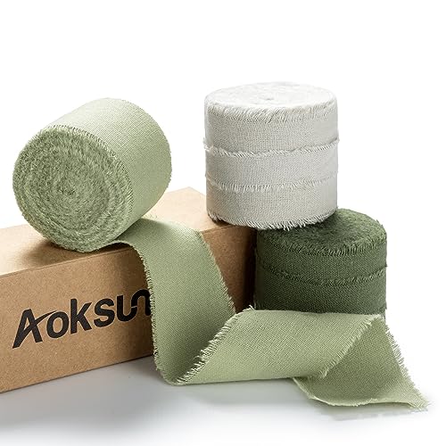 AOKSUNOVA Schleifenband Hochzeit Geschenkband 3,8cm Baumwolle Stoffband Fransenband Grün + Grau Baumwollband AOKSUNOVA Schleifenband Hochzeit Geschenkband 3,8cm Baumwolle Stoffband Fransenband Grün + Grau Baumwollband von AOKSUNOVA