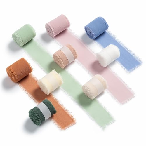 AOKSUNOVA Schleifenband Hochzeit Geschenkband Breit Stoff Chiffonband Stoffband Geschenkbänder,9 Rollen 2,5 cm x 16,5m von AOKSUNOVA