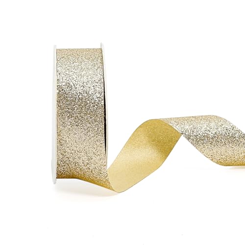 AOKSUNOVA Schleifenband Hochzeit Gold Glitzer 2,5cm x 22,8m Geschenkband Breit Metallic Geschenkbänder Geschenk Band Gold von AOKSUNOVA
