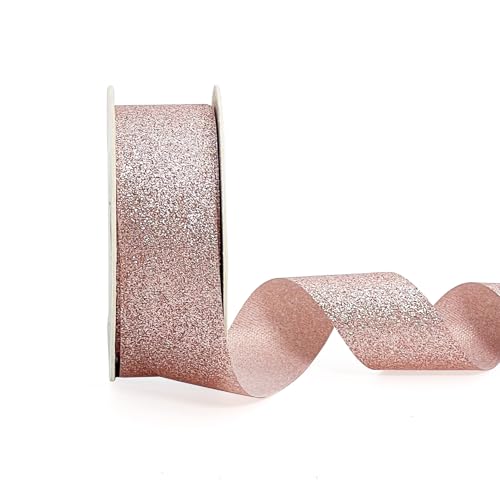 AOKSUNOVA Schleifenband Rosegold Breit Geschenkband Hochzeit Glitzer Schleifenband Metallic Geschenkbänder 2,5cm x 22,8m von AOKSUNOVA