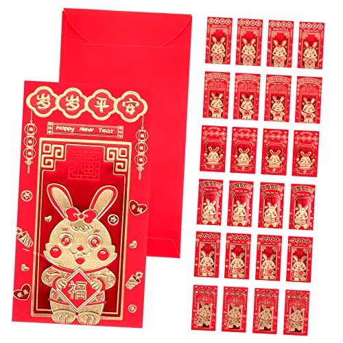 AOKWAWALIY 36 rote Papiertüten für 2023 Kaninchenjahr, Geldbeutel, chinesisches Sternzeichen, Glücks-Geldumschläge, Design-Papier, China-Umschlag, Frühlingsfest, chinesischer Mondkalender, roter von AOKWAWALIY