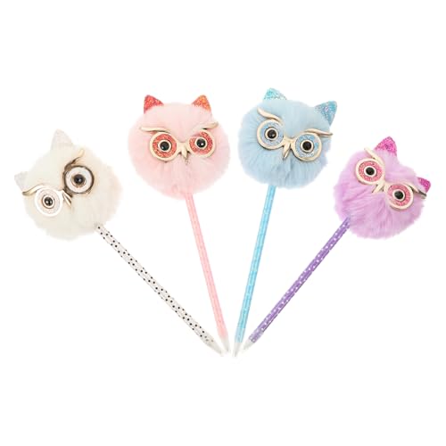AOKWAWALIY 4 x Eulenfell-Kugelschreiber, flauschiger Eulenstift, flauschige Stifte, Knochen-Stifte, Partytütenfüller für Kinder, Pompon-Stift, Cartoon-Tintenstift, Pompom-Stifte für Mädchen, AOKWAWALIY 4 x Eulenfell-Kugelschreiber, flauschiger Eulenstift, flauschige Stifte, Knochen-Stifte, Partytütenfüller für Kinder, Pompon-Stift, Cartoon-Tintenstift, Pompom-Stifte für Mädchen, von AOKWAWALIY