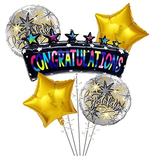 Congratulations Luftballon - 5 Stück Weiß Gold Congratulations Deko, Congrats Folienballons mit Gold Star Balloo für Geburtstag, Hochzeit, 2022 Abschlussfeier, Jubiläum Dekoration von AOLOA