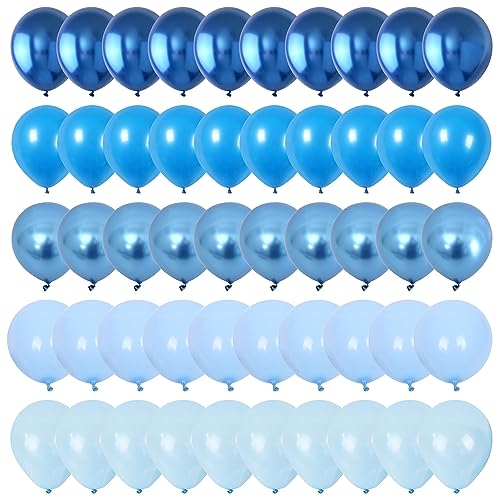 Blau Luftballons Set - 60 Stück 12 Zoll Macaron Blau Ballon Metallic Blau Ballon Hellblau Ballon Baby Blau Ballon mit Bändern für Junge Babyparty, Kinder Geburtstag, Hochzeit Deko von AOLOA
