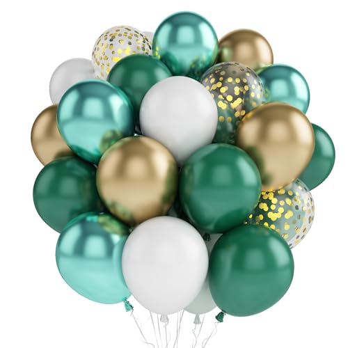 AOLOA Grünes Gold-Luftballon-Set – 60 Stück, 30,5 cm, metallisch, dunkelgrün, goldfarben, weiße Latexballons mit Bändern für Geburtstag, Babyparty, Dschungel-Sarfari-Party von AOLOA