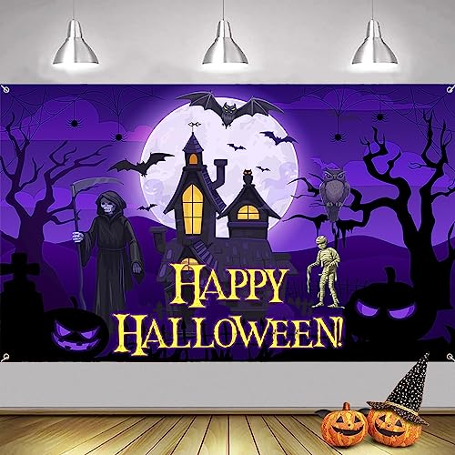 AOLOA Extra Große Halloween Banner, Schwarz Lila Happy Halloween Dekoration, Drinnen Draußen Deko Photo Booth Zeichen für Home Decor Supplies AOLOA Extra Große Halloween Banner, Schwarz Lila Happy Halloween Dekoration, Drinnen Draußen Deko Photo Booth Zeichen für Home Decor Supplies von AOLOA