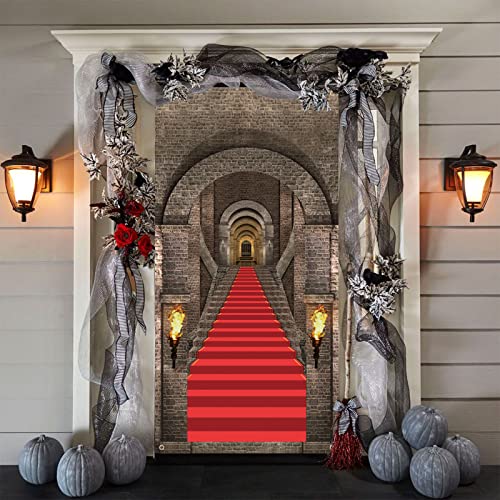 AOLOA Halloween Deko Banner - 3D Schloss Eingang, Mittelalterlich Stein Türdeko, Extra Große Photo Booth Hintergrund für Vampir Party Dekoration von AOLOA
