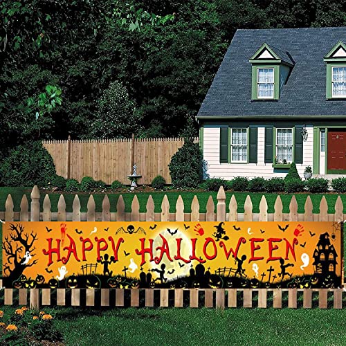 AOLOA Happy Halloween Banner, Orange Schwarz Halloween Deko, Extra Lange Stoff Hintergrund Yard Banner, Halloween Party Dekor, Zeichen für Halloween Drinnen Draußen Home Decor Supplies, 210 x40 cm AOLOA Happy Halloween Banner, Orange Schwarz Halloween Deko, Extra Lange Stoff Hintergrund Yard Banner, Halloween Party Dekor, Zeichen für Halloween Drinnen Draußen Home Decor Supplies, 210 x40 cm von AOLOA