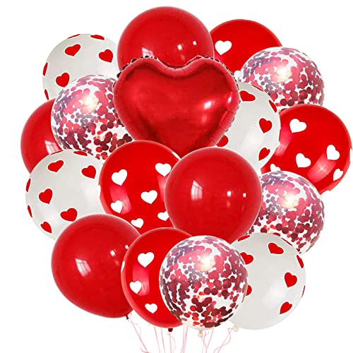 AOLOA Herz Luftballons Set - 42 Stück 12 Zoll Rot Weiß Herz Latex Ballon Konfetti Ballons Herzförmig Helium Folienballon mit Band für Valentinstag, Geburtstag, Hochzeit, Verlobung, Brautdusche von AOLOA