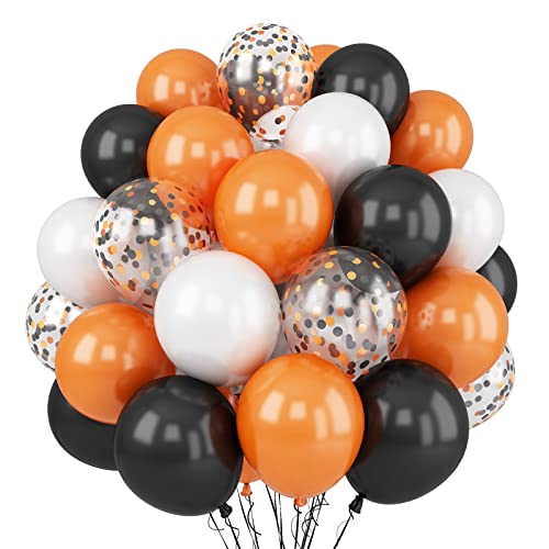 Halloween Luftballons, 60 Stück 12 Zoll Luftballons Orange Schwarz Weiß, Schwarz Orange Konfetti Latex Helium Ballons Decorations für Kinder Geburtstag Party, Halloween von AOLOA