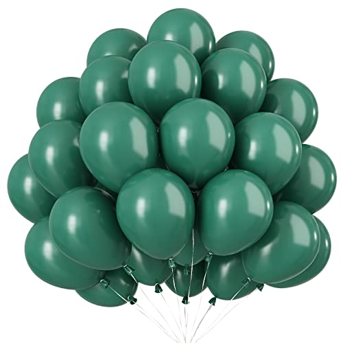 Luftballons Grün - 100 Stück 10 Zoll Dunkelgrün Latex Luftballons Grün Partyballon Helium Luftballons für Geburtstag, Babyparty, Weihnachten, Dschungel Party Safari Dekoration von AOLOA