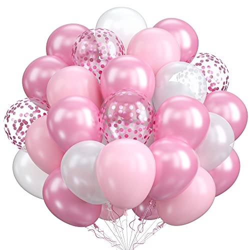 Luftballons Rosa Weiß, 60 Stück 12 Zoll Pink Weiß Konfetti Ballons fur Hochzeit, Geburtstag, Baby Dusche Party, Hochzeitsdeko, Geburtstagsdeko, Brautdusche, JGA Deko Mädchen Frauen von AOLOA