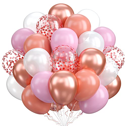 Luftballons Rosegold Rosa, 60 Stück 12 Zoll Luftballon Retro Dusty Rosa Weiß, Metallic Rosegold Konfetti Ballons für Geburtstag Hochzeit Geschenkparty Babydusche Party Dekoration Mädchen Frauen von AOLOA