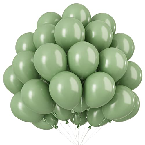 Luftballons Sage Grün - 100 Stück 10 Zoll Retro Grün Latex Ballons Mini Grün Helium Luftballon Partyballon für Babyparty, Geburtstag, Dschungel Party Safari Dekoration von AOLOA