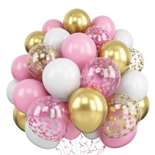 Rosa Weiß Gold Luftballons, 60 Stück 12 Zoll Pastell Rosa Weiß Metallic Rosa Gold Konfetti Latex Ballons für Mädchen Babyparty Geburtstagdeko Hochzeit Party Dekorationen von AOLOA