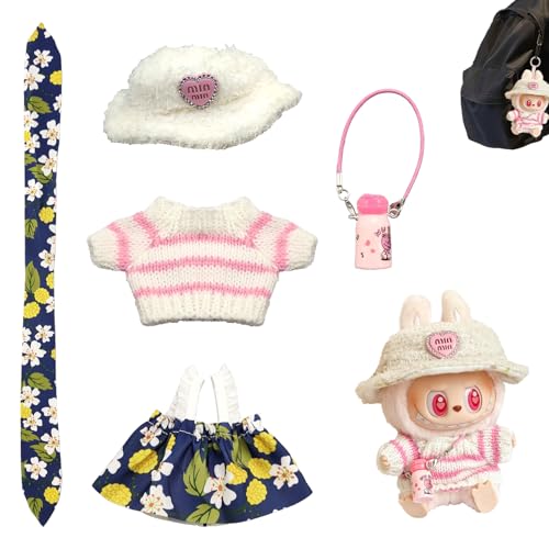 AOMAIGAD Plüsch Schlüsselanhänger Set,Plüschspielzeug mit Kleidung, Puppe Keychain, Geeignet für Schulranzen Dekoration Anhänger (Rosa + 2 Kleidungsstücke) von AOMAIGAD