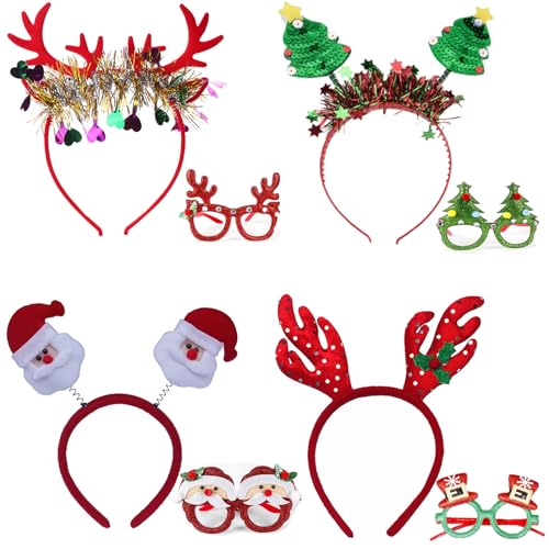 AOMAIGAD Weihnachtsstirnband und Weihnachtsbrillen-Set,4Stück Weihnachten Haarreifen und 4Stück Weihnachten Brillen,Weihnachten Stirnbänder Weihnachten Brille,Haarschmuck für Weihnachtsfeiern Cosplay AOMAIGAD Weihnachtsstirnband und Weihnachtsbrillen-Set,4Stück Weihnachten Haarreifen und 4Stück Weihnachten Brillen,Weihnachten Stirnbänder Weihnachten Brille,Haarschmuck für Weihnachtsfeiern Cosplay von AOMAIGAD