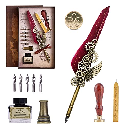 AOMAYLL Füllfederhalter, Quill Pen, Kalligraphie-Füllfederhalter, antik, handgefertigt, mit Tinte, ideal für Anfänger und Erwachsene. von AOMAYLL