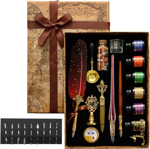 AOMAYLL Kalligraphie Set, Antike Handgemachte Dipping Stift, Vintage Füllfederhalter für Anfänger, Kalligraphie Set für Briefpapier, Geschenk (Rot-1) von AOMAYLL