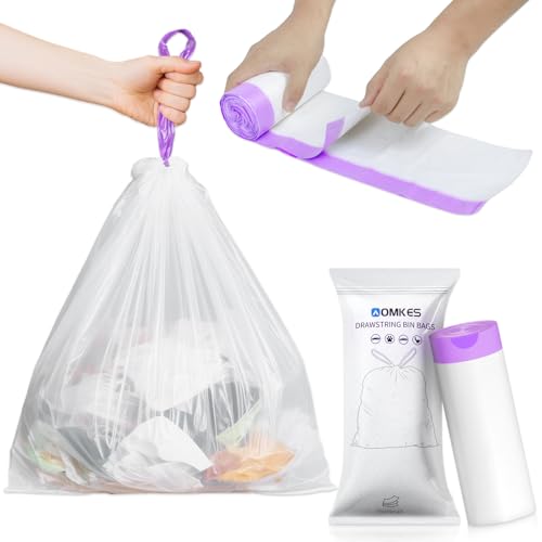 AOMKES 10L-15L Kordelzug-Müllbeutel, starke Müllbeutel mit einfachem Abreiß-Design, 40 Stück Müllsäcke, reißfeste Caddy Liner für Küche, Schlafzimmer, Büro, Lebensmittelabfälle oder Treteimer von AOMKES