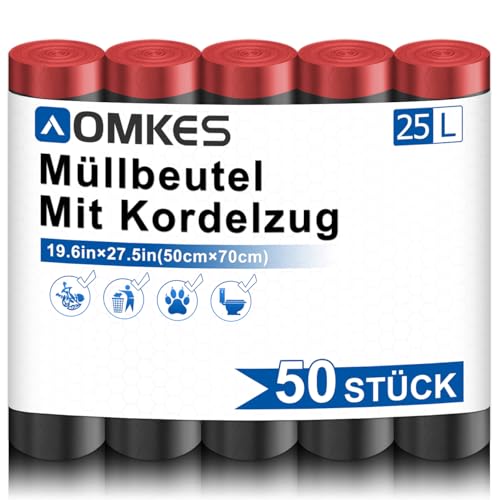 AOMKES Schwarz Müllbeutel 25L mit Zugband Reißfest Müllsäcke mit Tragegriff Abfallsack für Küche,Büro,Bad,50 Stück Mülltüten AOMKES Schwarz Müllbeutel 25L mit Zugband Reißfest Müllsäcke mit Tragegriff Abfallsack für Küche,Büro,Bad,50 Stück Mülltüten von AOMKES