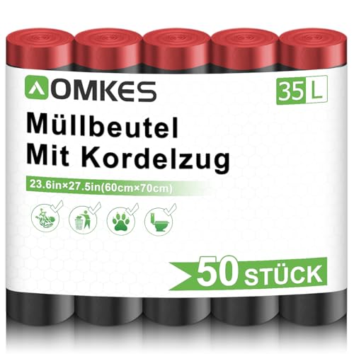 AOMKES Schwarz Müllbeutel 35L mit Zugband Reißfest Müllsäcke mit Tragegriff Abfallsack für Küche,50 Stück Mülltüten AOMKES Schwarz Müllbeutel 35L mit Zugband Reißfest Müllsäcke mit Tragegriff Abfallsack für Küche,50 Stück Mülltüten von AOMKES