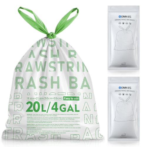 Müllbeutel, 20 l, mit Kordelzuggriffen, robuste Müllbeutel, leicht abreißbar, 60 Stück, Kunststoff-Müllbeutel für Küche, Badezimmer, Schlafzimmer, Büro Müllbeutel, 20 l, mit Kordelzuggriffen, robuste Müllbeutel, leicht abreißbar, 60 Stück, Kunststoff-Müllbeutel für Küche, Badezimmer, Schlafzimmer, Büro von AOMKES