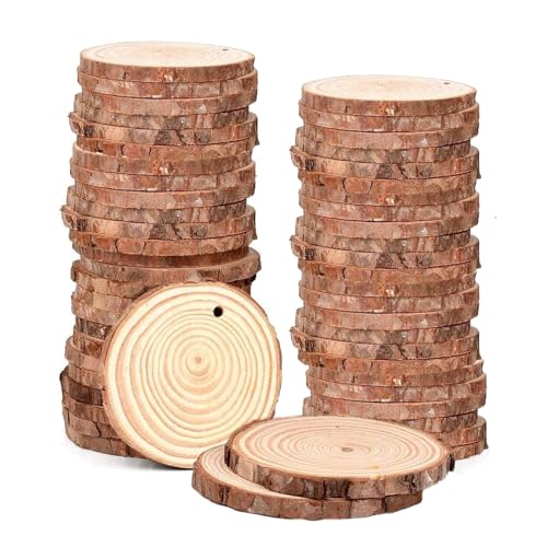 Holzscheiben Klein, 10 Stück Kiefernholz Astscheiben Baumstamm Deko, DIY Holzscheiben Klein, DIY Handwerk Holz-Scheiben, Runde Holzscheiben zum Basteln Deko für DIY, Basteln, Hochzeit, Weihnachten von AOMiGT