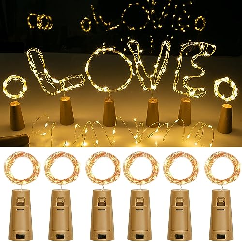 6 Stück Flaschenlicht Batterie,2M 20 LEDs Glas Korken Licht Lichterkette, Flaschenlichterkette Korken mit Batterie für Weihnachten,DIY-Tischdekoration,Hochzeit, Innen- und Außendekoration (warmweiß) von AONAT