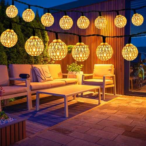 7M Led Lichterkette Marokkanische Solar,50 LED Kugeln Warmweiß,IP65 Wasserdicht mit 8 Modi,Orientalische Gartenbeleuchtung Außen für Balkon Terrasse Hochzeit Bäume Party Innen Außen von AONAT