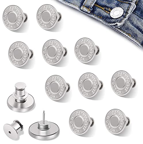 10 Stück Jeans Knöpfe Ohne Nähen, 17mm Button Pins Jeans, Hosenknöpfe Zum Stecken, DIY Jeansknopf, Knöpfe Hosen Enger Machen, Jeans Knöpfe zum Erweitern oder Reduzieren der Hosengröße(Silber) von AONAT