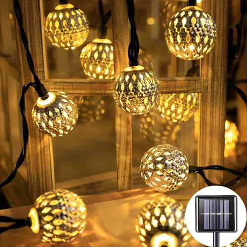 AONAT 7M Solar Lichterkette Marokkanisch mit 50 LEDs, IP65 Wasserdicht, 8 Modi Außenbeleuchtung für Garten, Balkon, Terrasse, Bäume, Hochzeit und Party Dekoration von AONAT