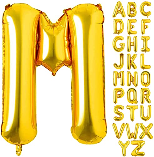 AONAT Gold Luftballons Alphabet 16 Zoll, Folienballon Buchstaben Luftballon Große Mylar Folie Helium Brief Luftballons Geburtstag Hochzeit Babyparty Silvester Dekoration (Buchstabe M) von AONAT