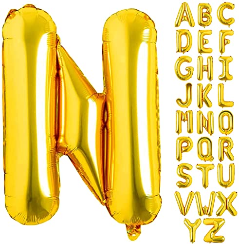 AONAT Gold Luftballons Alphabet 16 Zoll, Folienballon Buchstaben Luftballon Große Mylar Folie Helium Brief Luftballons Geburtstag Hochzeit Babyparty Silvester Dekoration (Buchstabe N) von AONAT