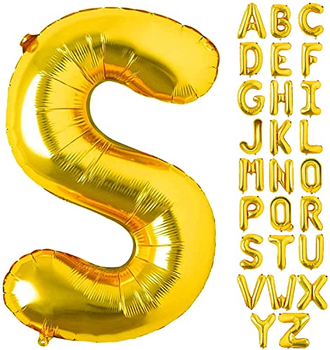 AONAT Gold Luftballons Alphabet 16 Zoll, Folienballon Buchstaben Luftballon Große Mylar Folie Helium Brief Luftballons Geburtstag Hochzeit Babyparty Silvester Dekoration (Buchstabe S) von AONAT
