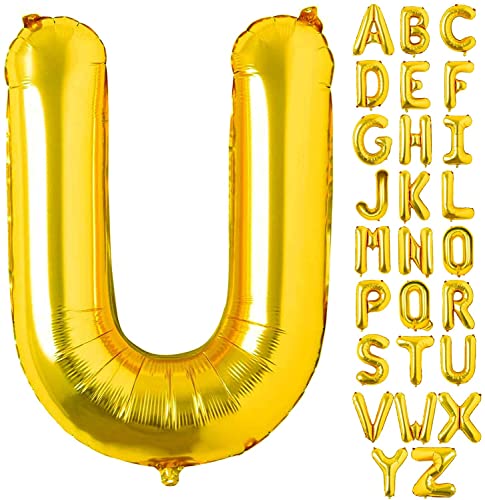 AONAT Gold Luftballons Alphabet 16 Zoll, Folienballon Buchstaben Luftballon Große Mylar Folie Helium Brief Luftballons Geburtstag Hochzeit Babyparty Silvester Dekoration (Buchstabe U) von AONAT